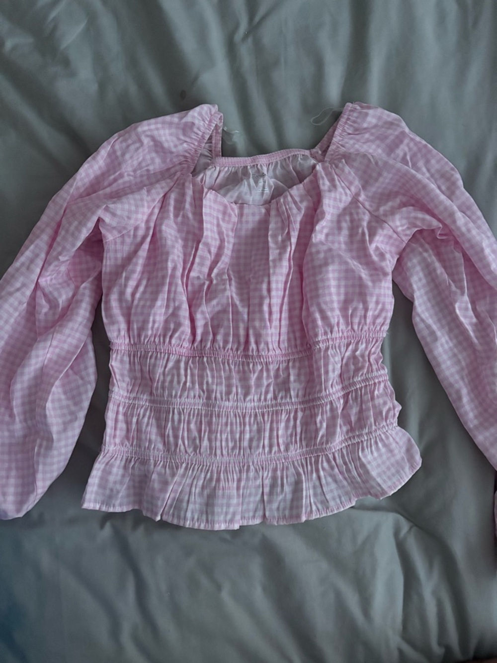 Target Pink Gingham Long Sleeve Smocked Peplum Top
